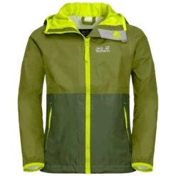 Jack Wolfskin Regenjacke Rainy (wind- Und Wasserdicht) Khaki/grün Jugendliche