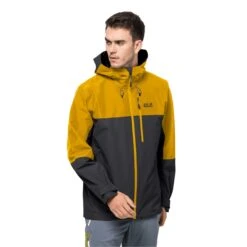 Jack Wolfskin Wanderjacke Peak (sehr Wasserdicht, Winddicht, PFC-frei) Phantomgrau/gelb Herren