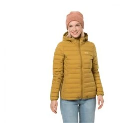 Jack Wolfskin Winter-Daunenjacke Glowing Mountain Jacket (winddicht, Warm, PFC-frei) Gelb Damen