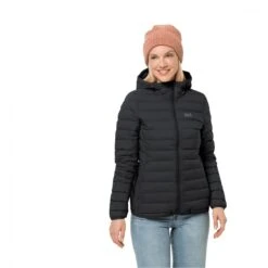 Jack Wolfskin Winter-Daunenjacke Glowing Mountain Jacket (winddicht, Warm, PFC-frei) Schwarz Damen