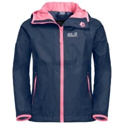 Jack Wolfskin Regenjacke Rainy (wind- Und Wasserdicht) Indigoblau/pink Kinder