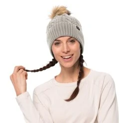 Jack Wolfskin Mütze Narita Pompom Grau Damen