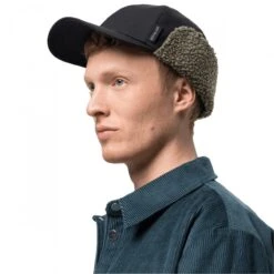 Jack Wolfskin Basecap Fierce Wind Cap Mit Fleece-Innenseite, Nacken- Und Ohrenschutz Schwarz Herren