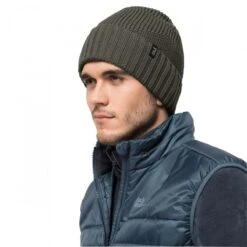 Jack Wolfskin Strickmütze (Beanie) Woods Cap Mit Thermofutter Aus Mikrofleece Braungrün Herren