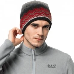 Jack Wolfskin Strickmütze (Beanie) Nordic Shadwo Cap Mit Fleece-Lining Rot/grau Herren