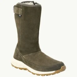 Jack Wolfskin Winterstiefel Queenstown Texapore - Lederstiefel, Seitlicher Reißverschluss - Olivegrün Damen